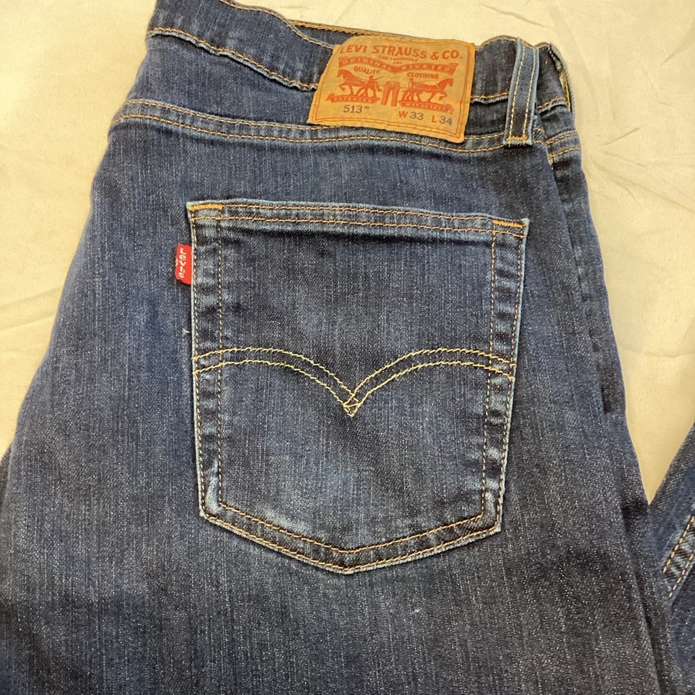 Levi's 513 Men's Dark Wash Straight Stretch Jeans 33x34 - Picture 2 of 10